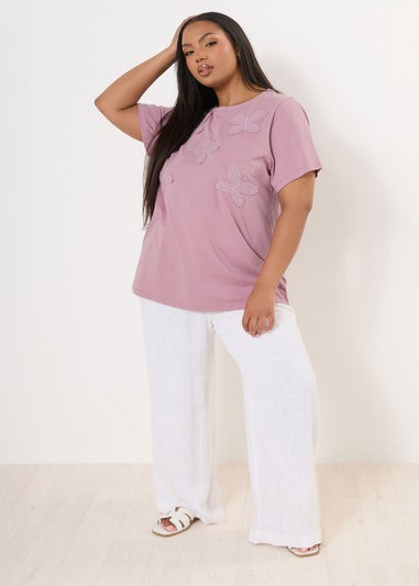 Yours Curve Pink Applique Butterfly T-Shirt