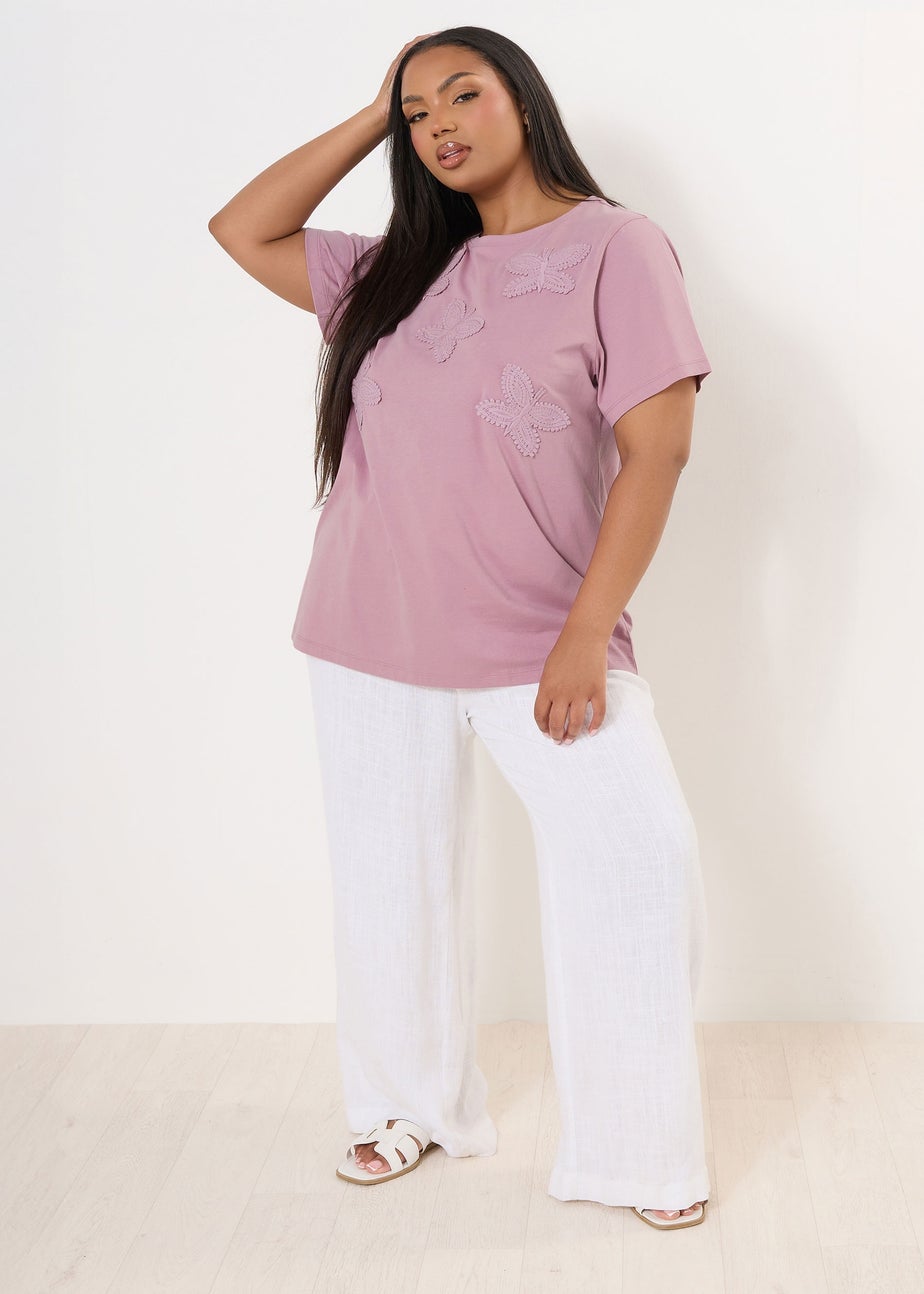 Yours Curve Pink Applique Butterfly T-Shirt