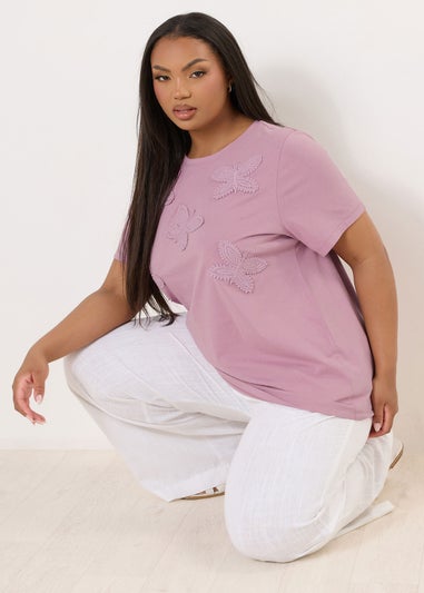 Yours Curve Pink Applique Butterfly T-Shirt