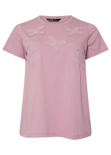 Yours Curve Pink Applique Butterfly T-Shirt