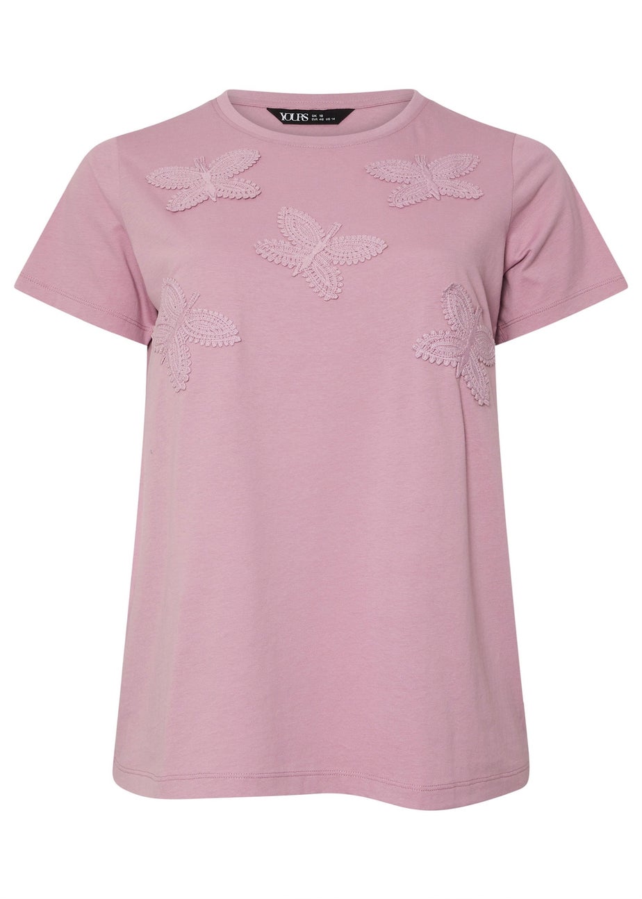 Yours Curve Pink Applique Butterfly T-Shirt