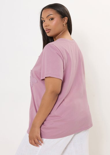 Yours Curve Pink Applique Butterfly T-Shirt
