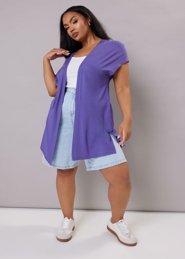 Yours Curve Purple Grown On Sleeve Jersey Cardigan