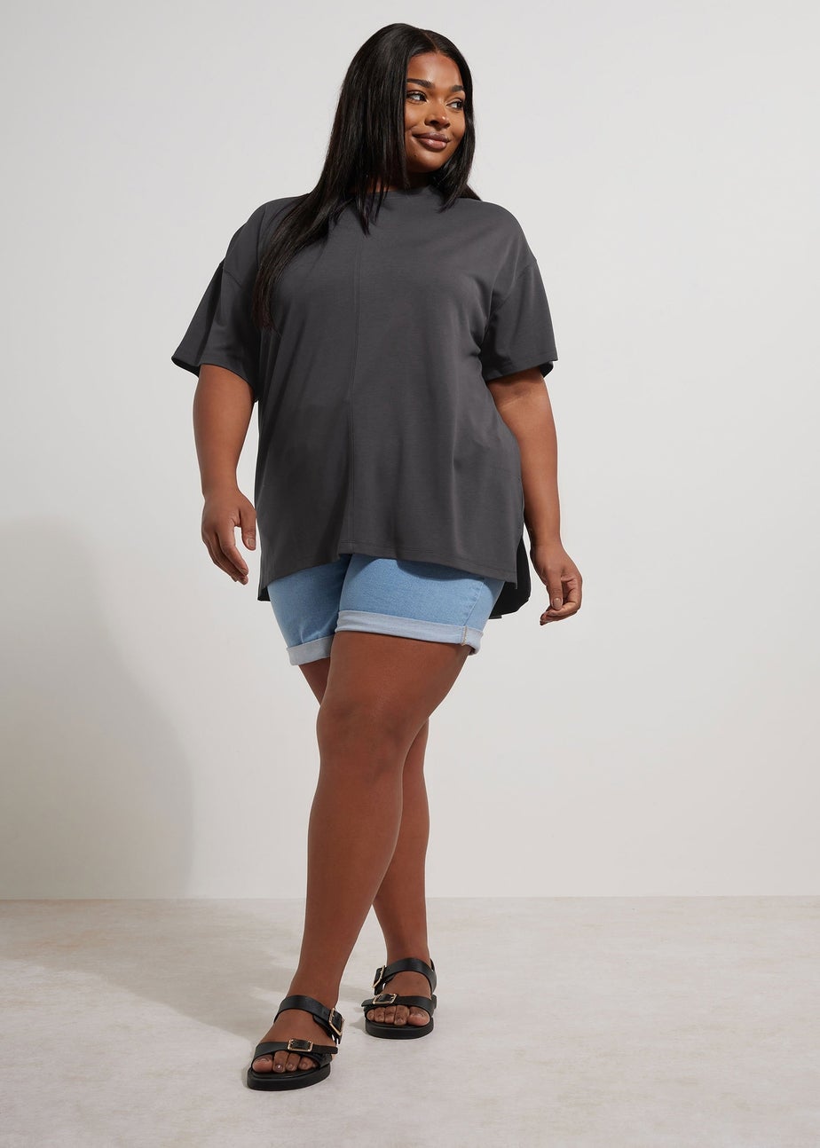 Yours Curve Charcoal Grey Heavyweight Oversized T-Shirt