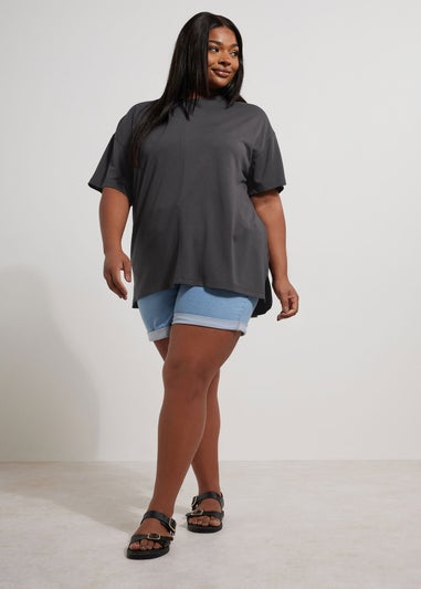 Yours Curve Charcoal Grey Heavyweight Oversized T-Shirt