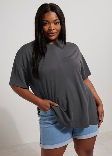 Yours Curve Charcoal Grey Heavyweight Oversized T-Shirt
