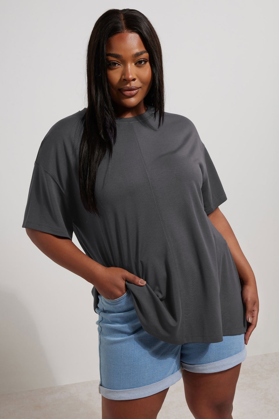 Yours Curve Charcoal Grey Heavyweight Oversized T-Shirt