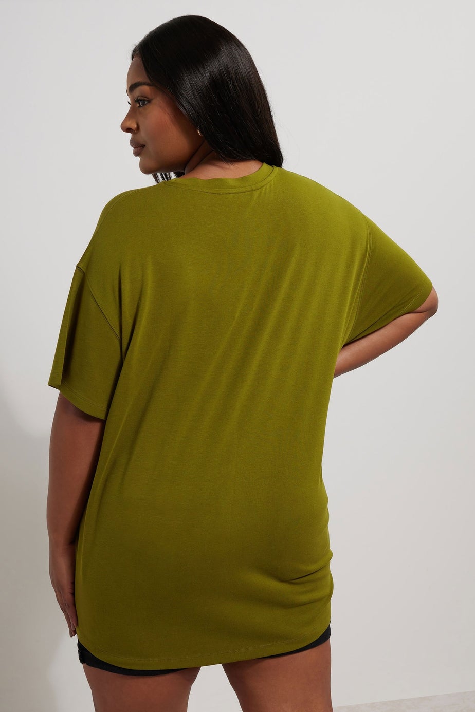 Yours Curve Olive Green Heavyweight Oversized T-Shirt