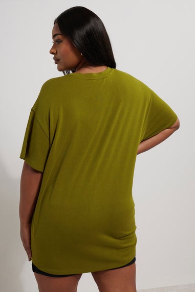 Yours Curve Olive Green Heavyweight Oversized T-Shirt