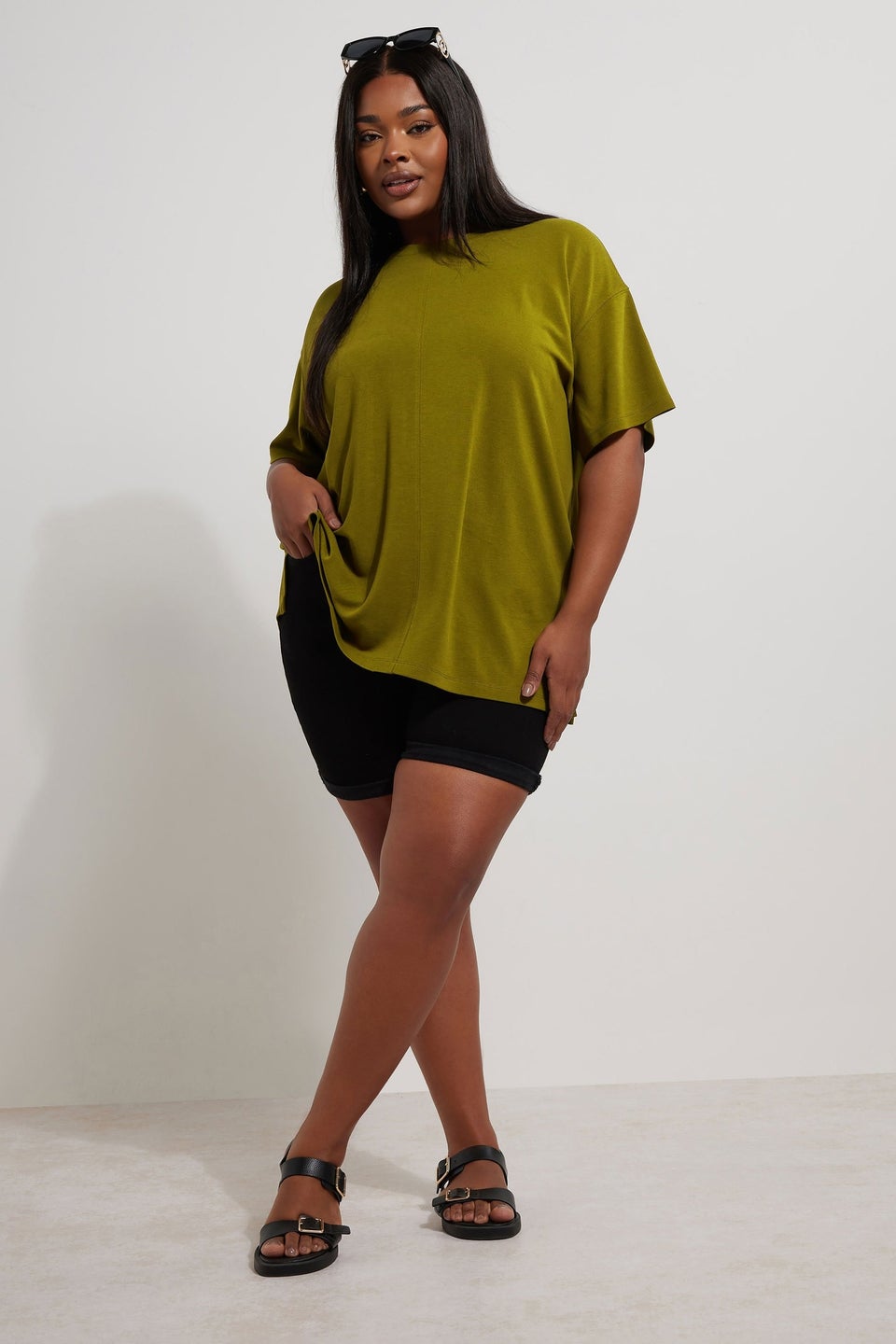Yours Curve Olive Green Heavyweight Oversized T-Shirt
