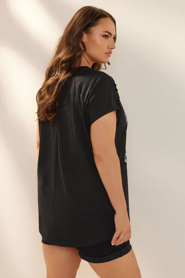 Yours Curve Black Liberty Skull Graphic Cut Out T-Shirt