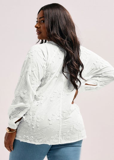 YOURS Curve White Floral Embroidered Tie Neck Blouse