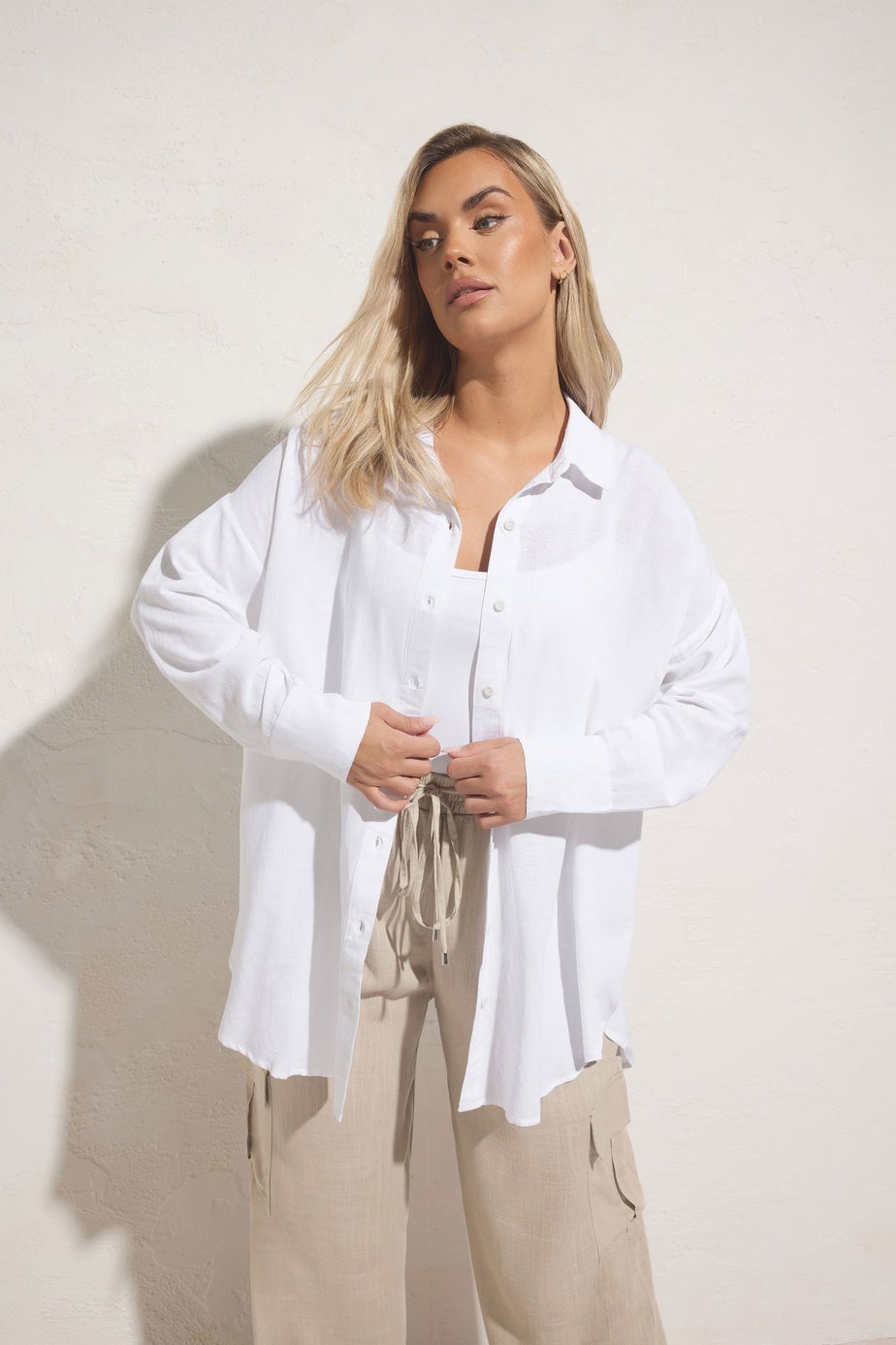 YOURS Curve White Long Sleeve Linen Shirt