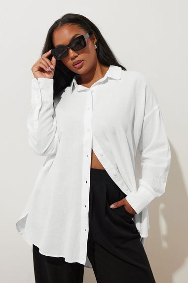 YOURS Curve White Long Sleeve Linen Shirt