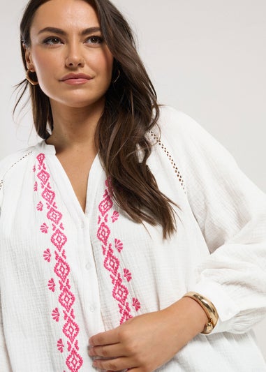 YOURS Curve White Embroidered Cheesecloth Shirt