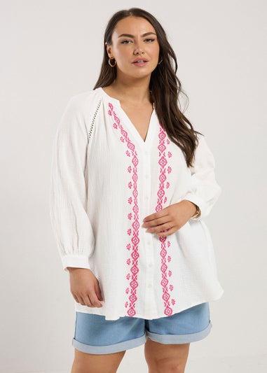 YOURS Curve White Embroidered Cheesecloth Shirt