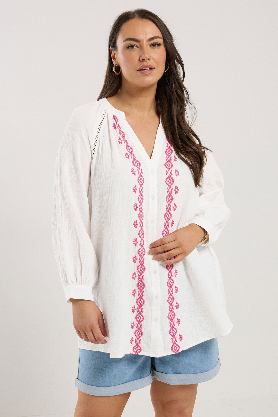 YOURS Curve White Embroidered Cheesecloth Shirt