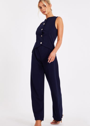 Quiz Navy Waistcoat Jumpsuit