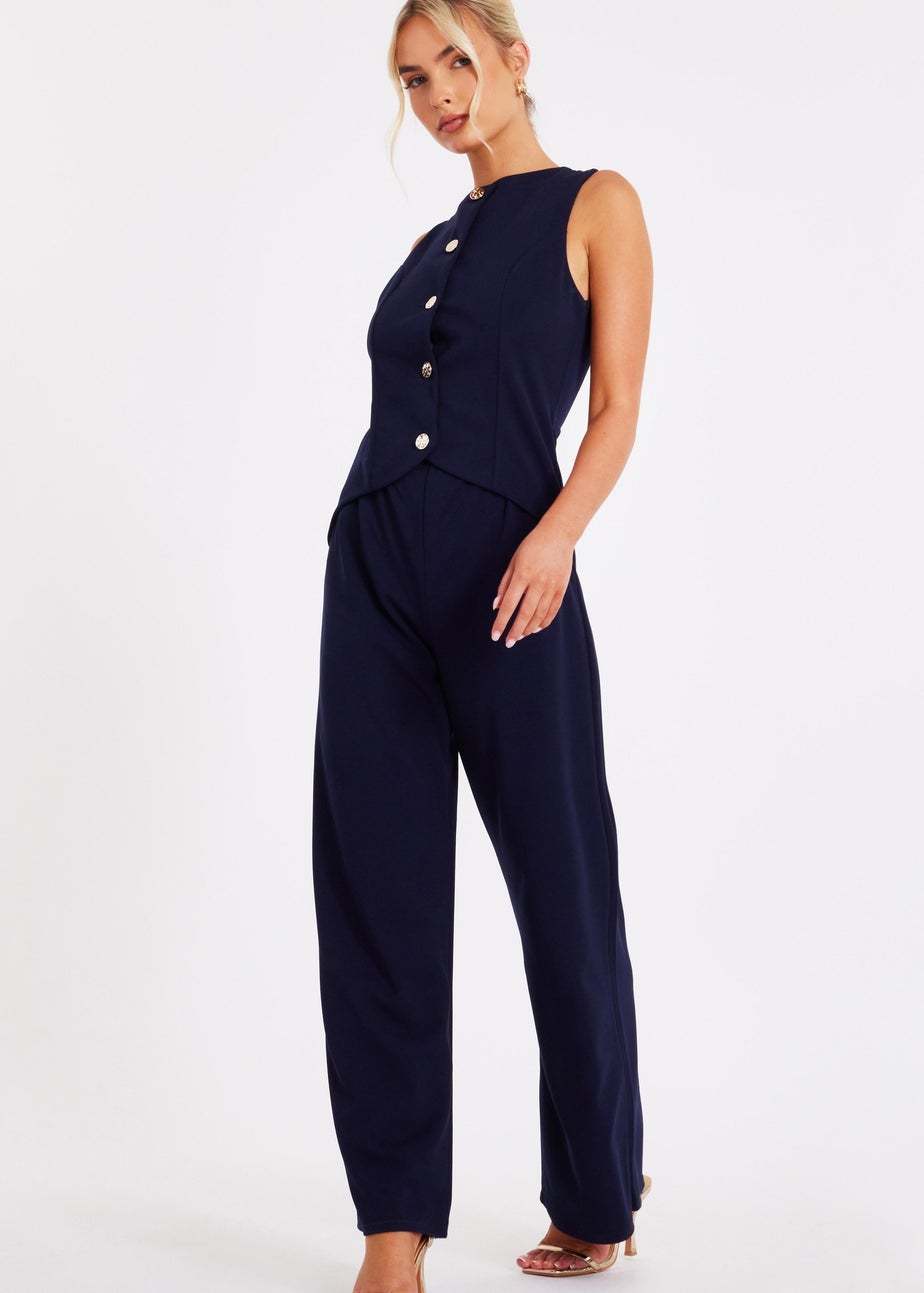 Quiz Navy Waistcoat Jumpsuit