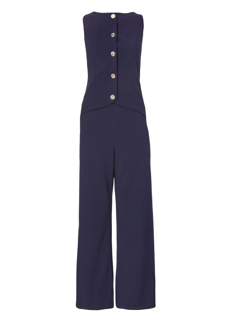 Quiz Navy Waistcoat Jumpsuit