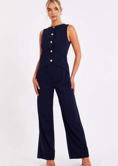 Quiz Navy Waistcoat Jumpsuit
