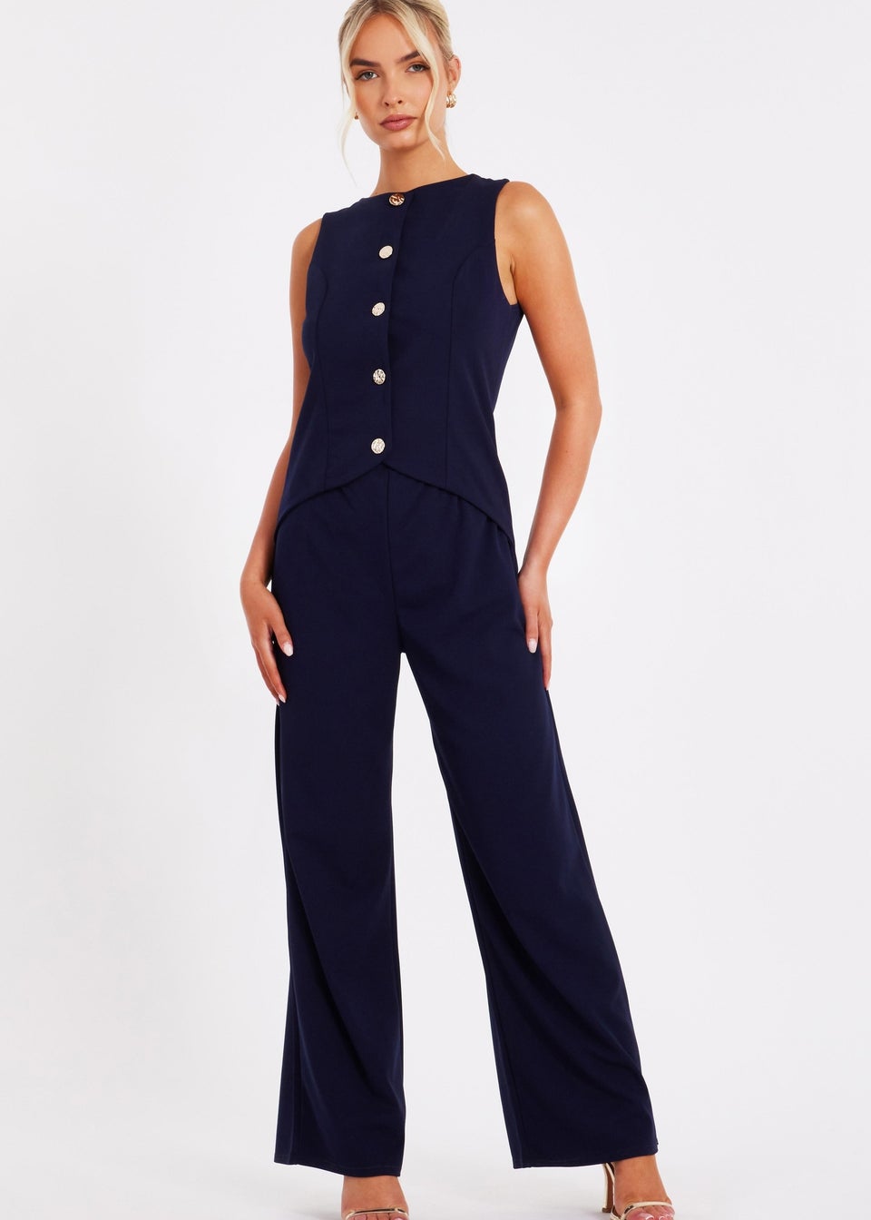 Quiz Navy Waistcoat Jumpsuit