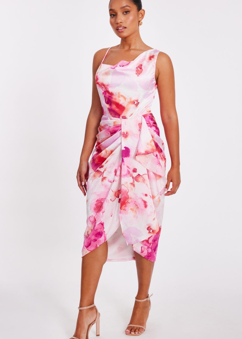 Quiz Pink Petite Floral Print Midi Dress