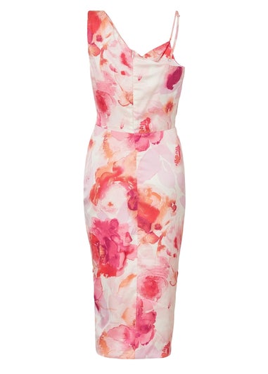 Quiz Pink Petite Floral Print Midi Dress