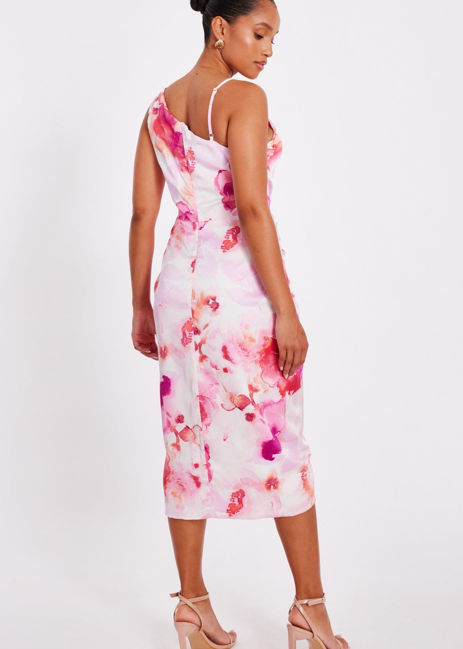 Quiz Pink Petite Floral Print Midi Dress