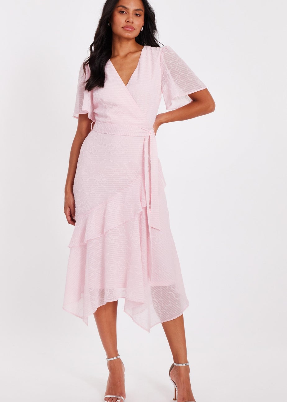 Quiz Pink Textured Chiffon Midi Dress