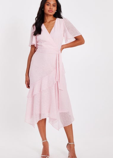 Quiz Pink Textured Chiffon Midi Dress