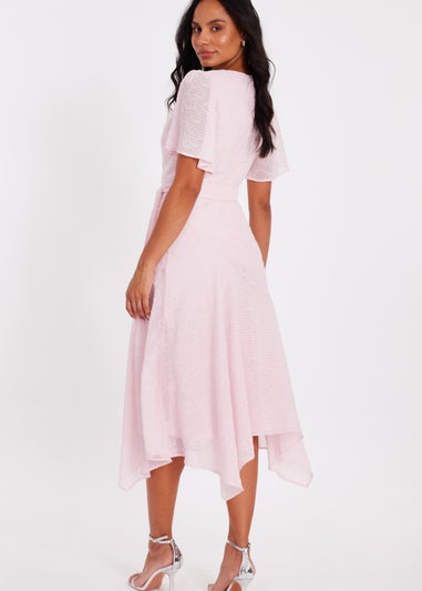 Quiz Pink Textured Chiffon Midi Dress