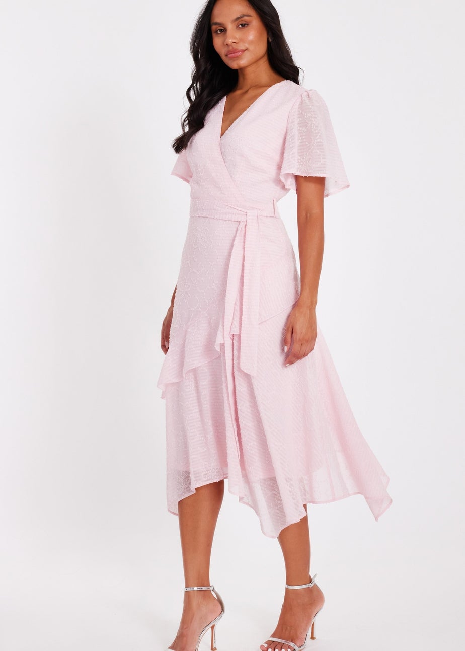 Quiz Pink Textured Chiffon Midi Dress
