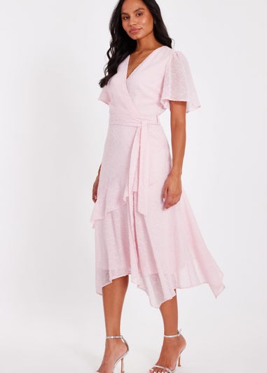 Quiz Pink Textured Chiffon Midi Dress