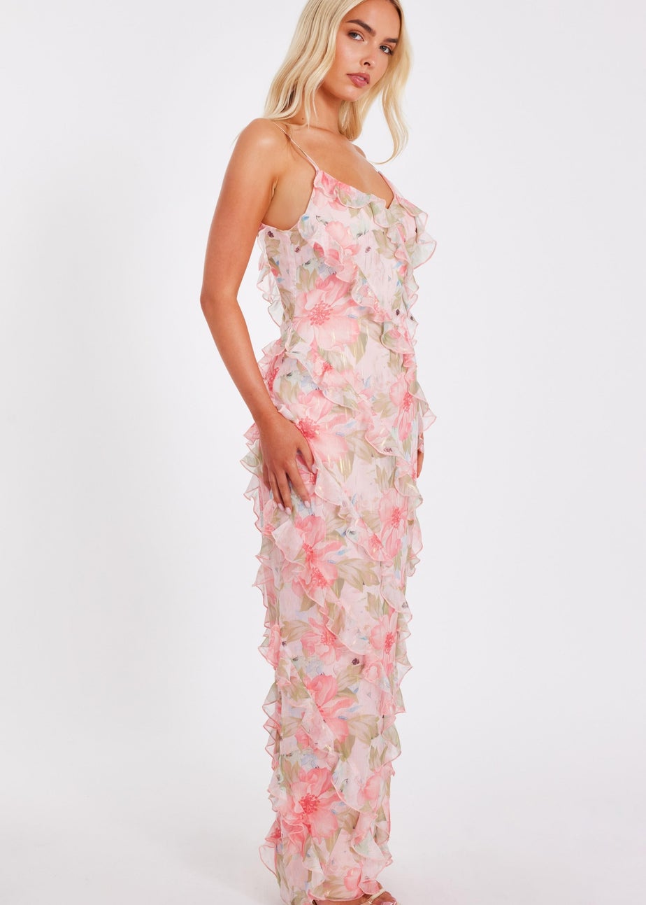 Quiz Orange Chiffon Floral Maxi Dress