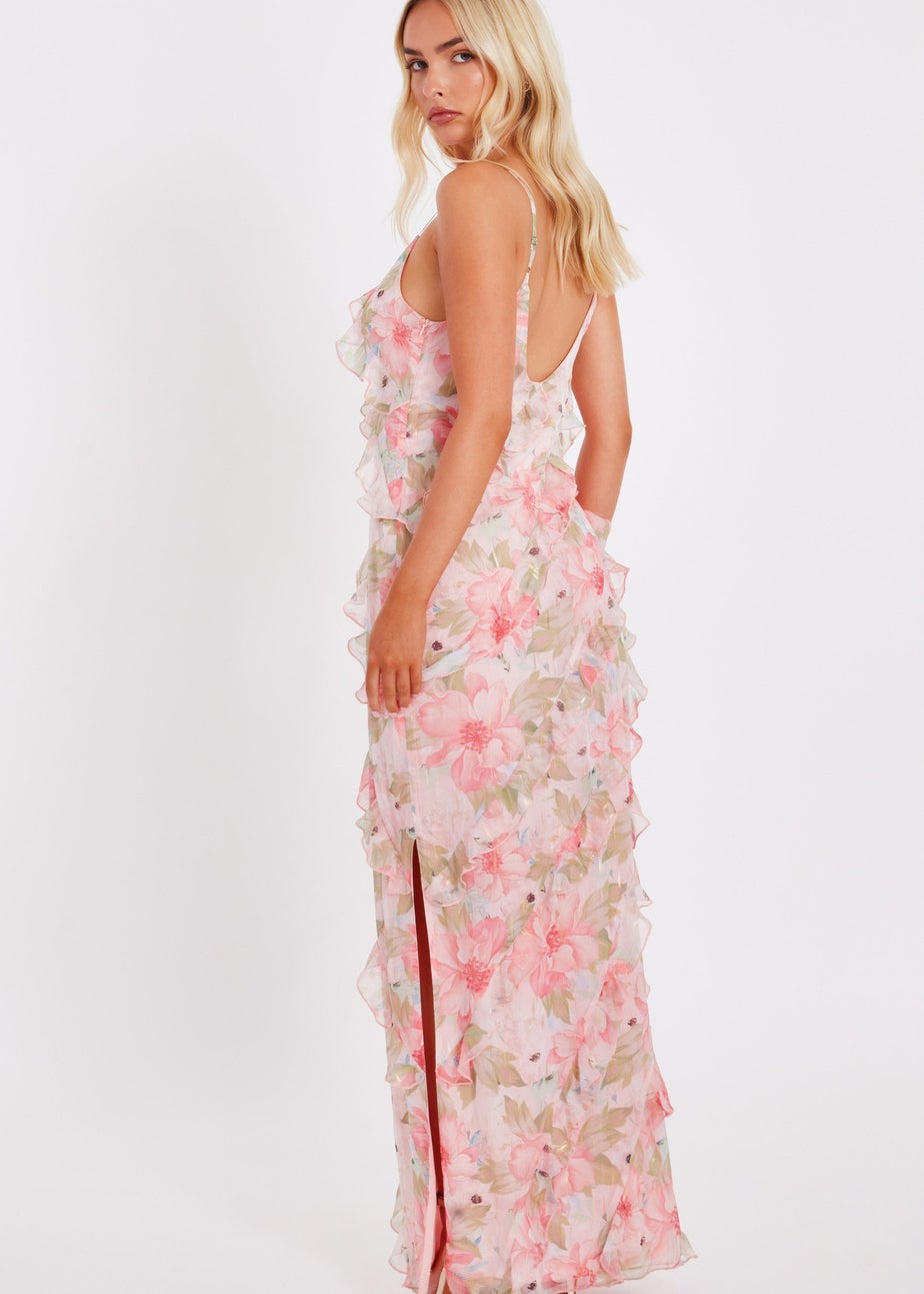 Quiz Orange Chiffon Floral Maxi Dress