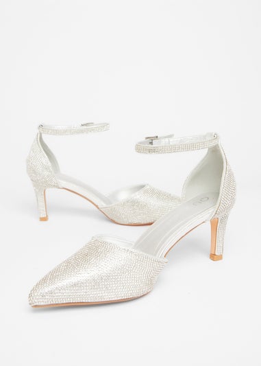 Quiz Silver Wide Fit Diamante Court Heels