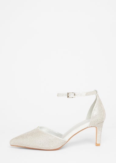 Quiz Silver Wide Fit Diamante Court Heels