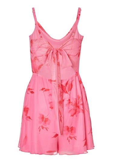 Quiz Pink Mesh Floral Playsuit