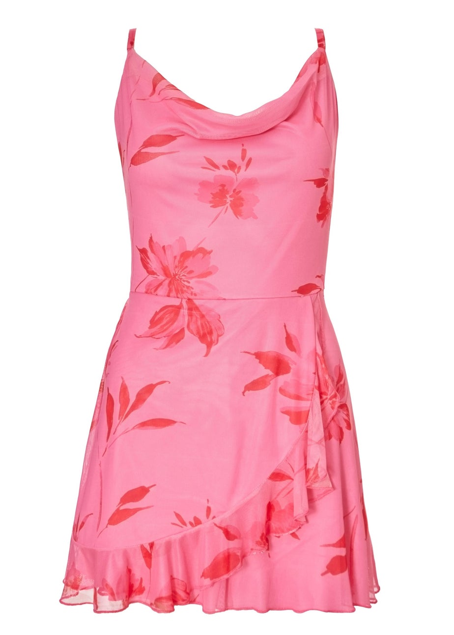 Quiz Pink Mesh Floral Playsuit