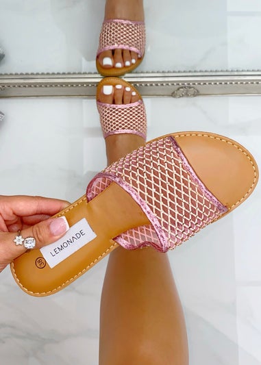 Love Lemonade Pink Crystal Gem Mesh Sliders