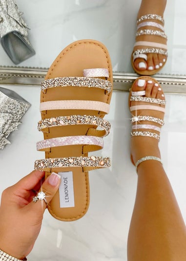 Love Lemonade Pink Crystal Glam Wrap Toe Sliders