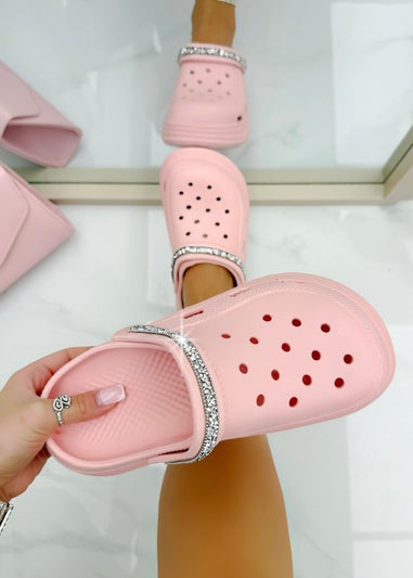 Love Lemonade Pink Crystal Strap Platform Crox Clogs