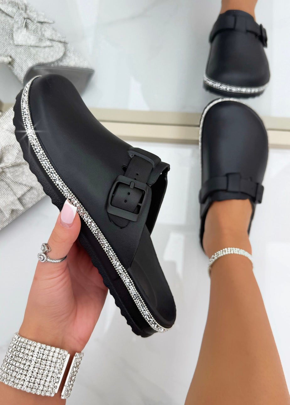 Love Lemonade Black Crystal Trim Luxe Lightweight Clogs