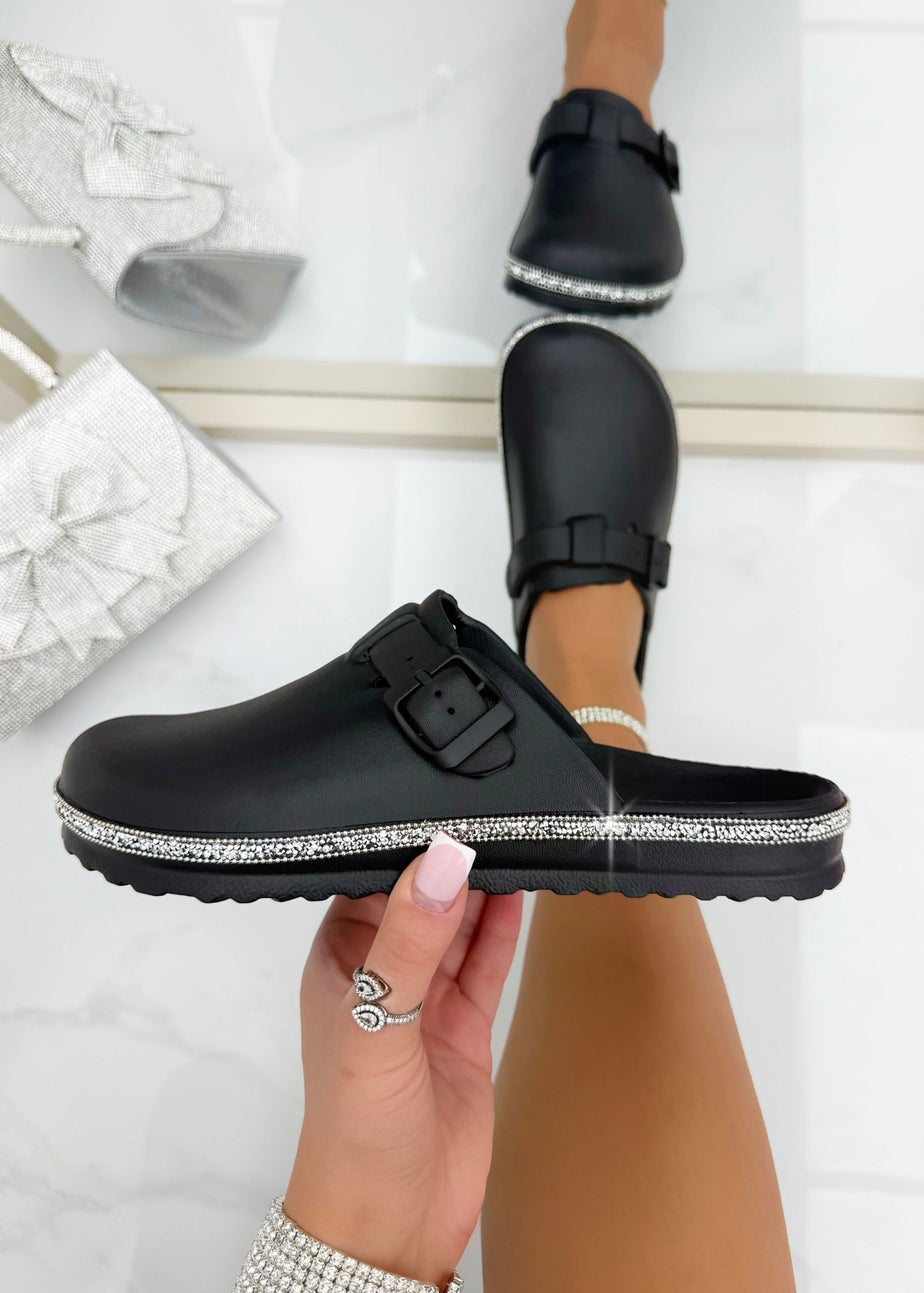 Love Lemonade Black Crystal Trim Luxe Lightweight Clogs