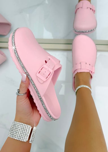 Love Lemonade Pink Crystal Trim Luxe Lightweight Clogs