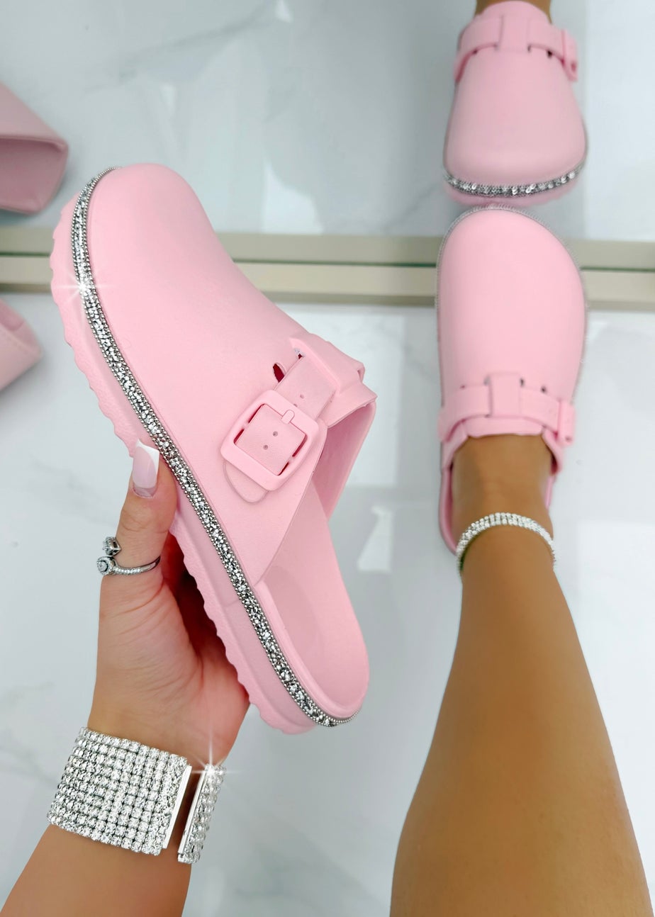Love Lemonade Pink Crystal Trim Luxe Lightweight Clogs