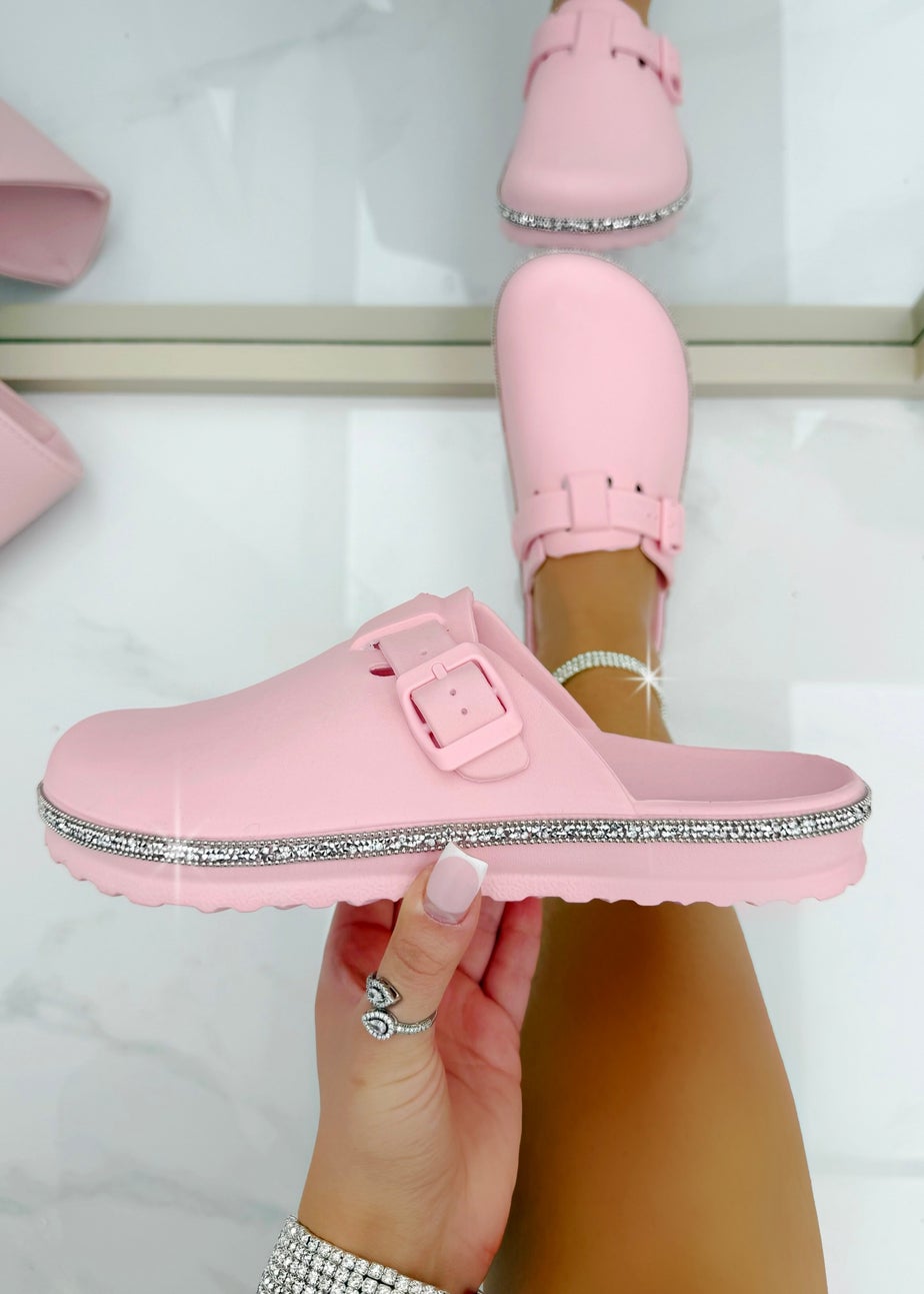 Love Lemonade Pink Crystal Trim Luxe Lightweight Clogs