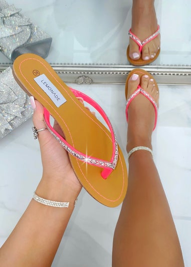 Love Lemonade Hot Pink Crystal Sparkle Flip Flops