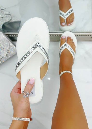 Love Lemonade White Crystal Trim Chunky Flip Flops
